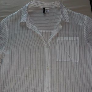 white button down with beige stripes.